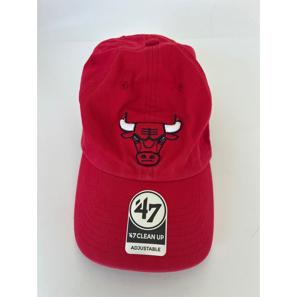 Chicago Bulls 47 Brand Clean Up Hat Red Adjustable Strapback Dad Cap NBA Logo